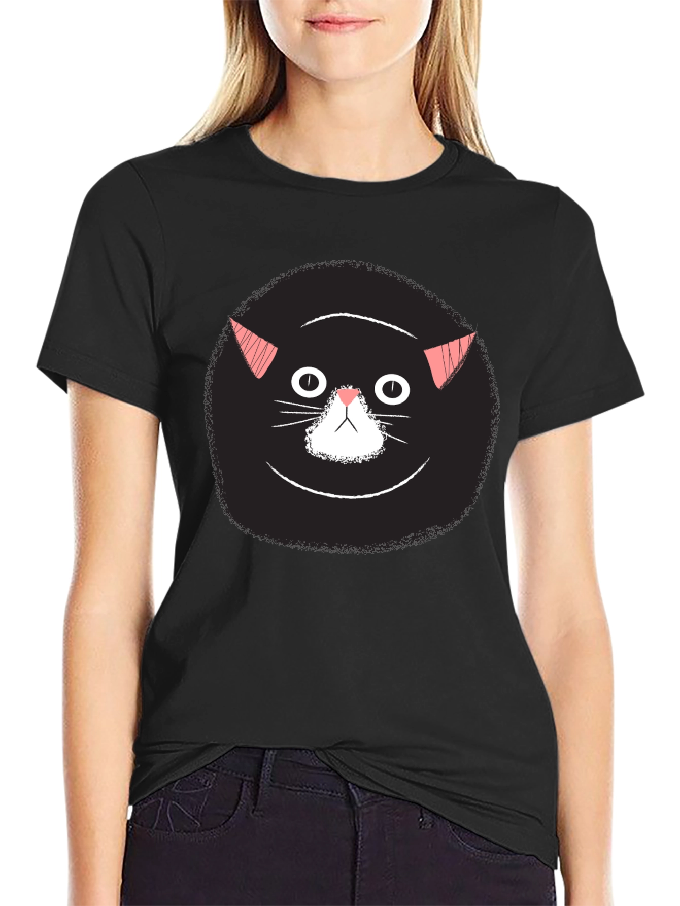 Funny Black Cat Face Graphic T-Shirt