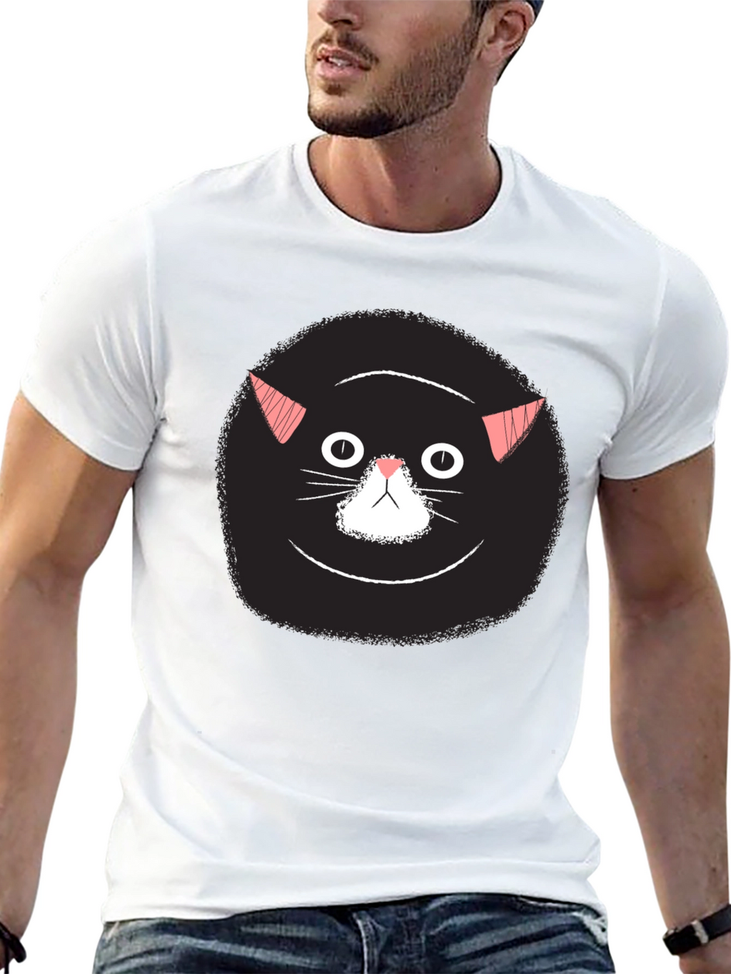 Funny Black Cat Face Graphic T-Shirt