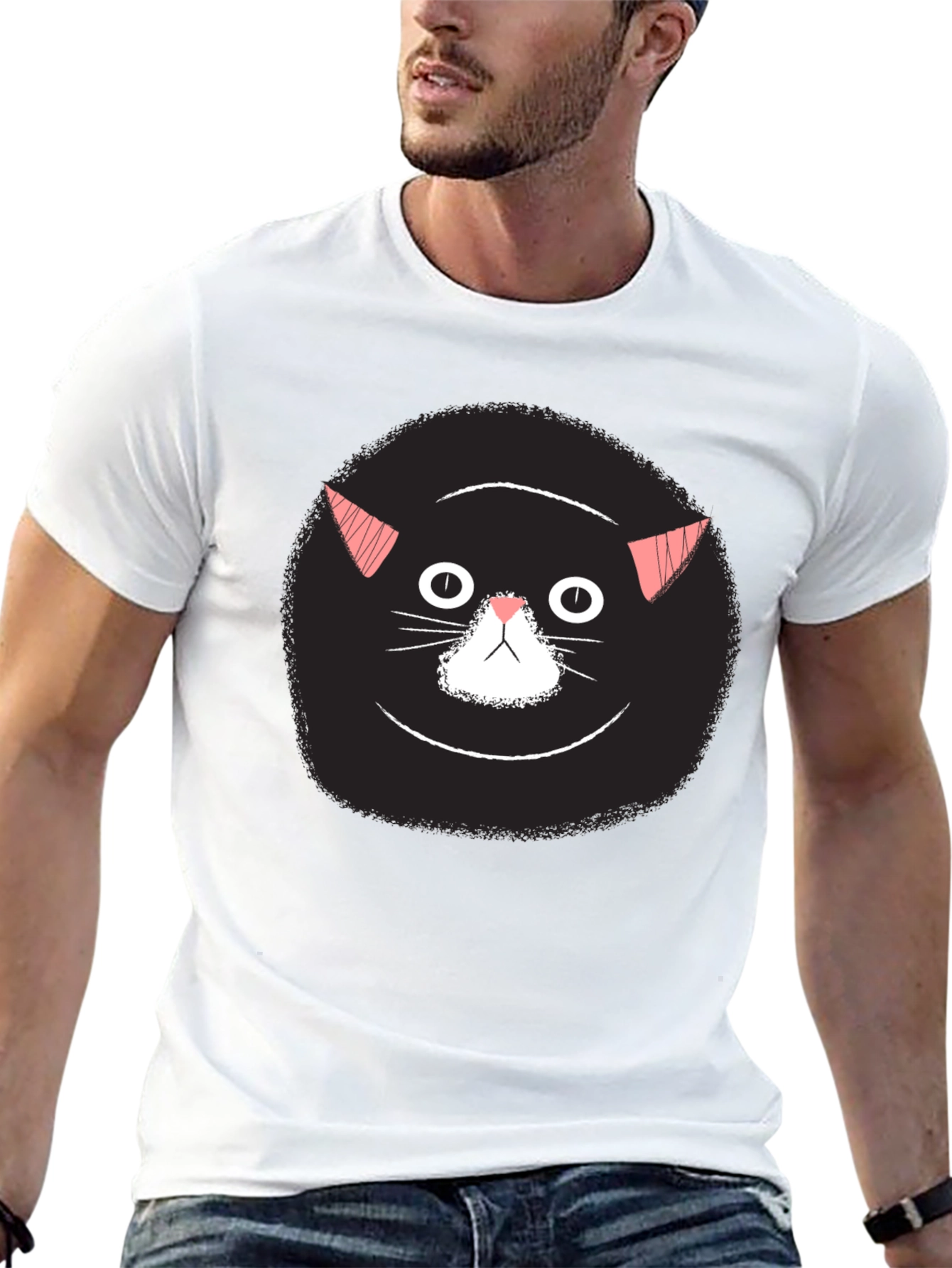 Funny Black Cat Face Graphic T-Shirt