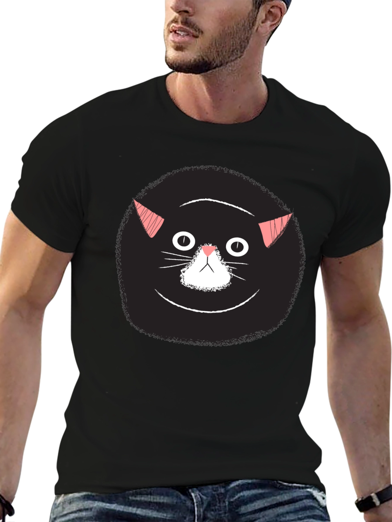 Funny Black Cat Face Graphic T-Shirt