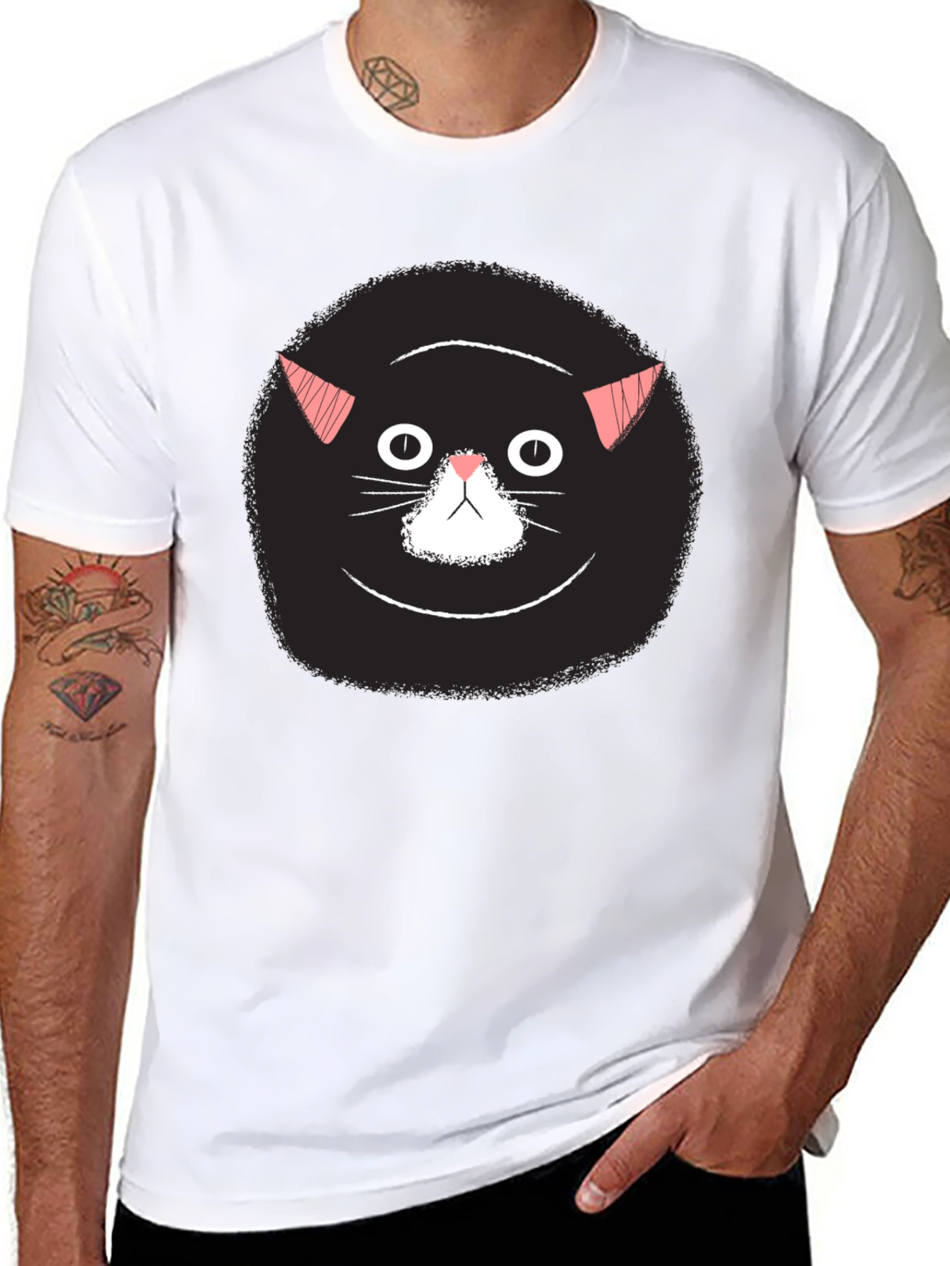 Funny Black Cat Face Graphic T-Shirt