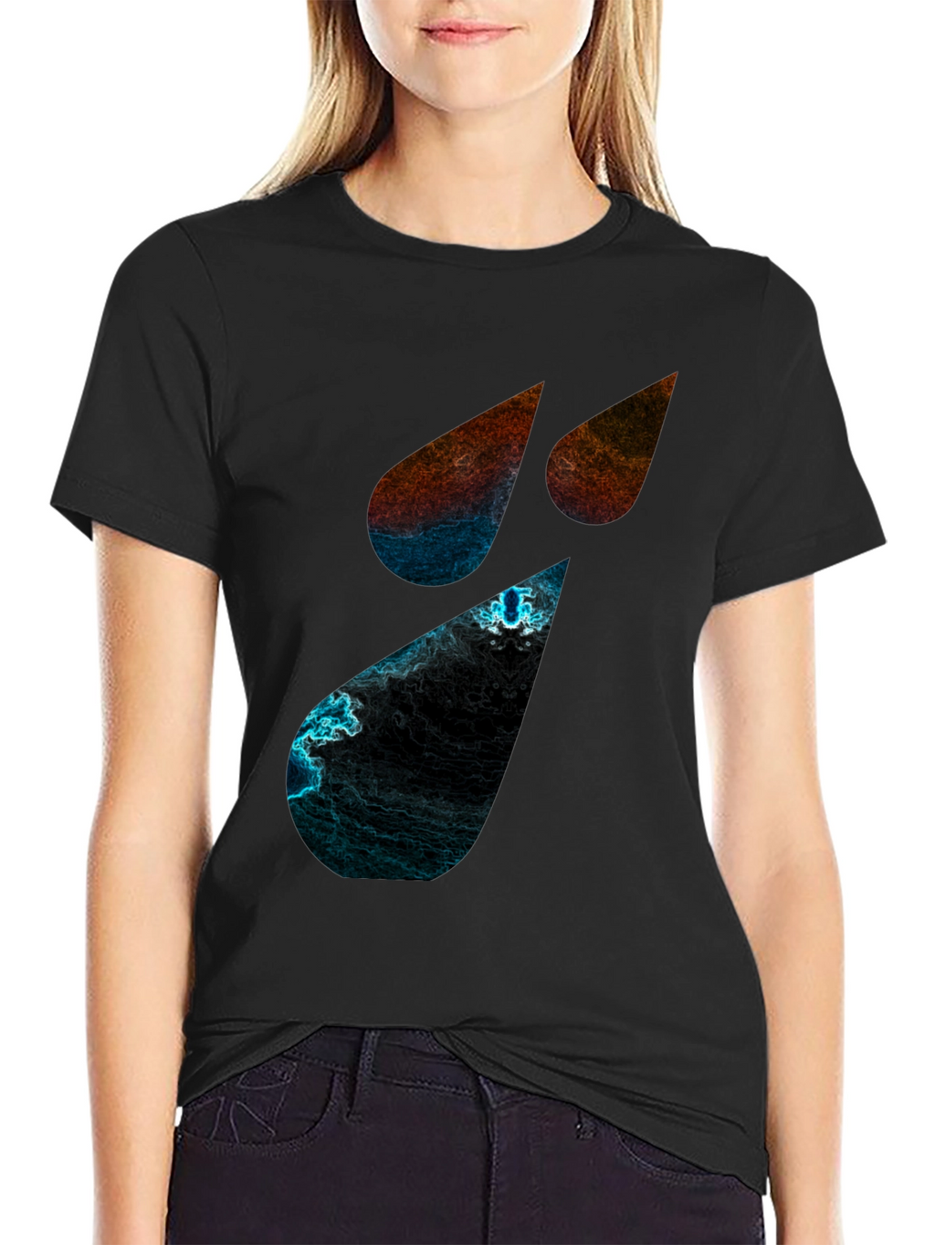 Abstract Teardrop Graphic Black T-Shirt