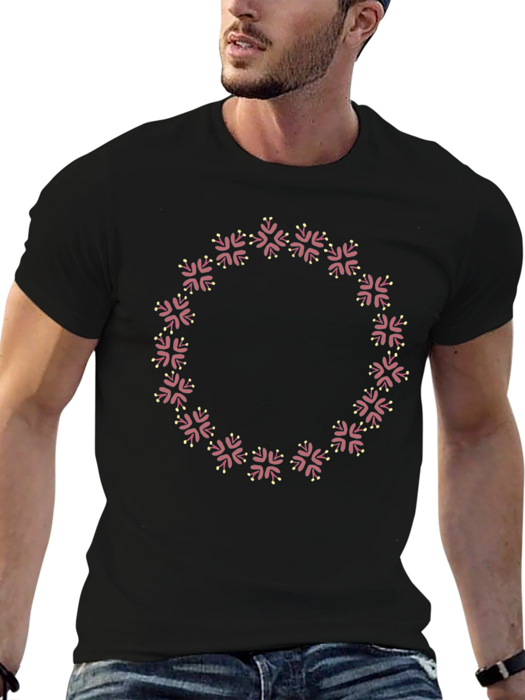 Floral Wreath Graphic Black T-Shirt