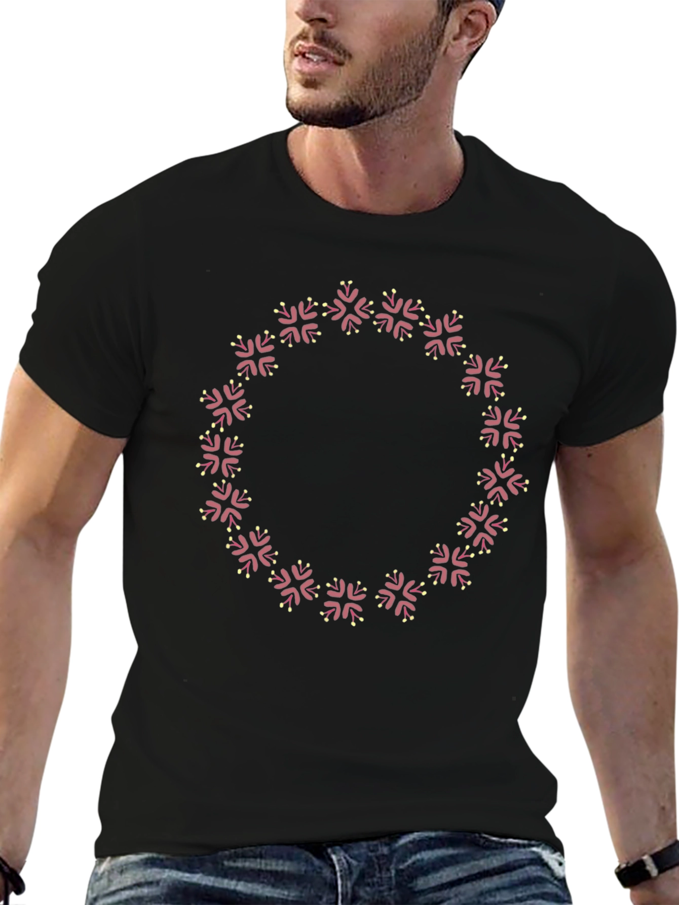 Floral Wreath Graphic Black T-Shirt