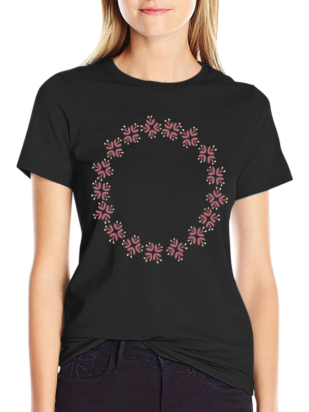 Floral Wreath Graphic Black T-Shirt