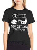 Coffee & Norwegian Forest Cats Black T-Shirt
