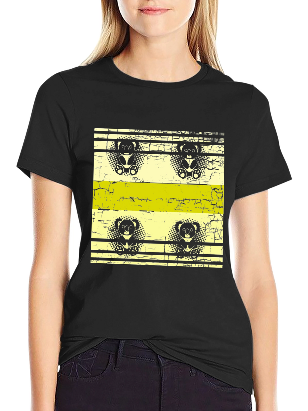 Retro Koala Print Black T-Shirt