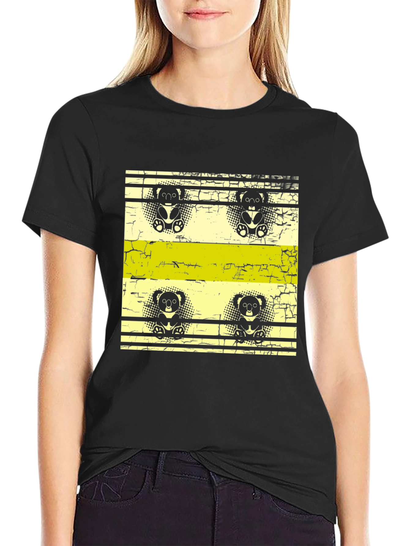 Retro Koala Print Black T-Shirt