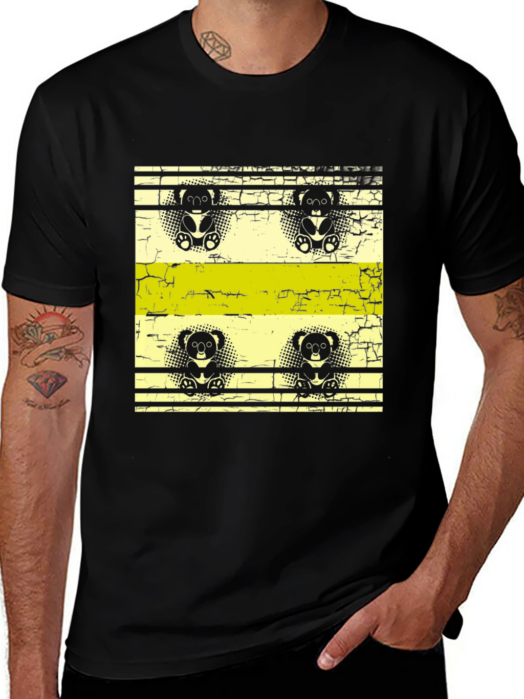 Retro Koala Print Black T-Shirt