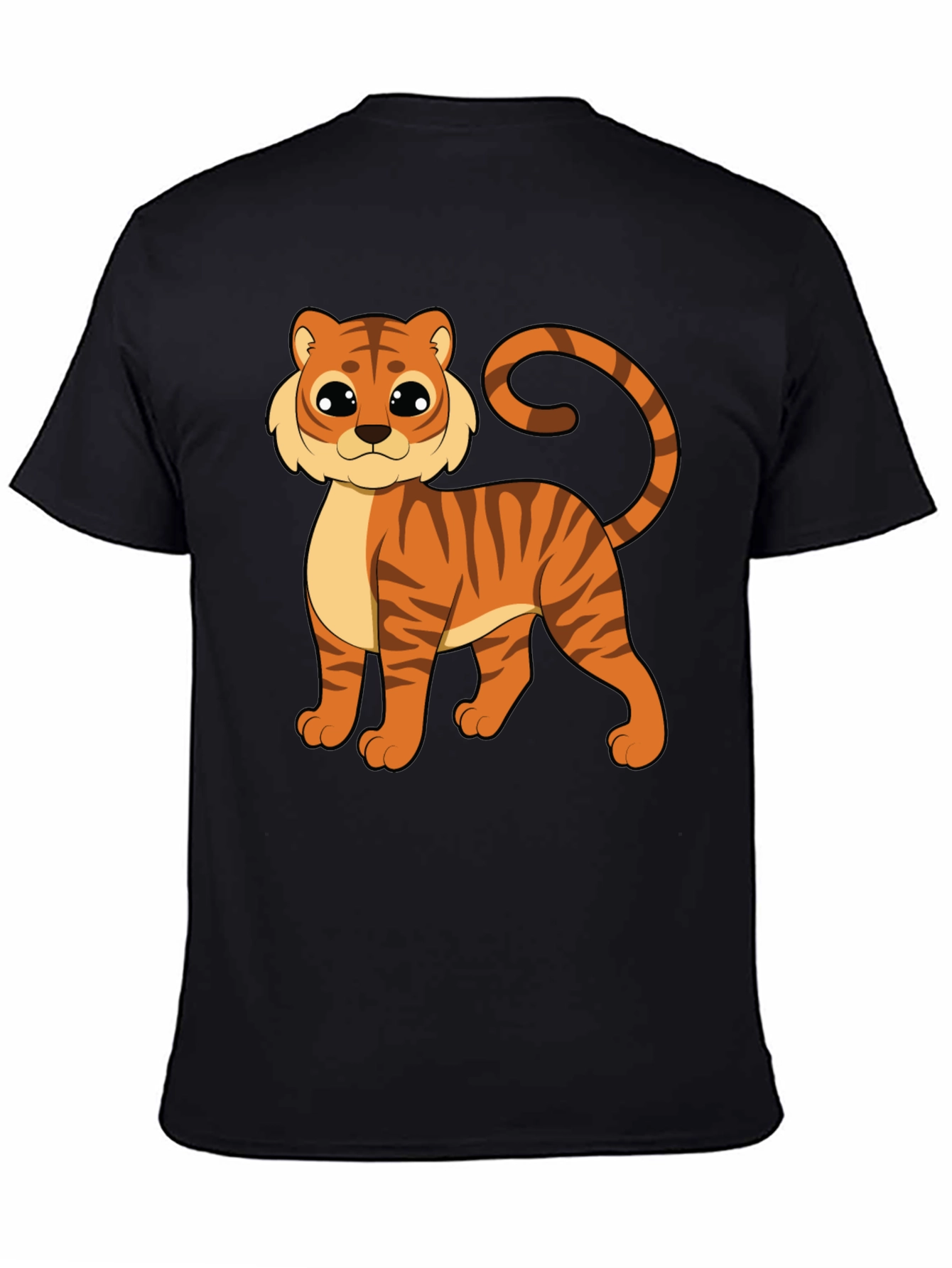 Cute Cartoon Tiger Graphic Black T-Shirt
