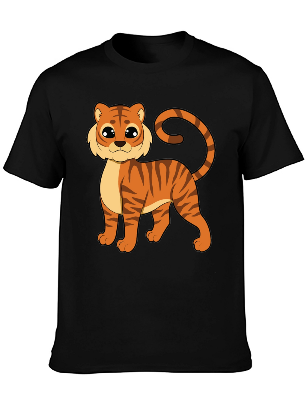 Cute Cartoon Tiger Graphic Black T-Shirt