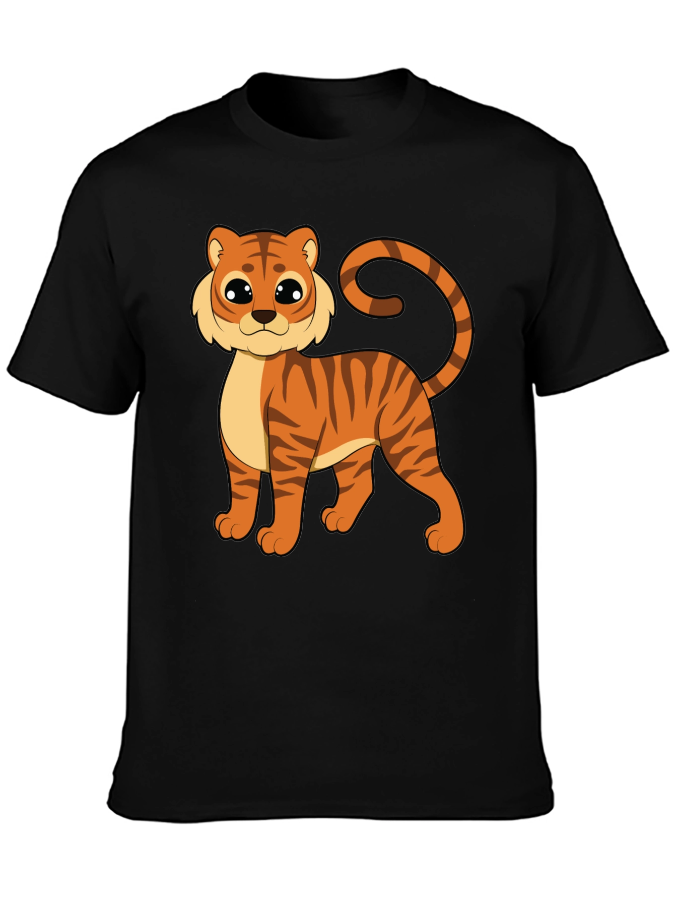 Cute Cartoon Tiger Graphic Black T-Shirt