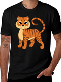 Cute Cartoon Tiger Graphic Black T-Shirt