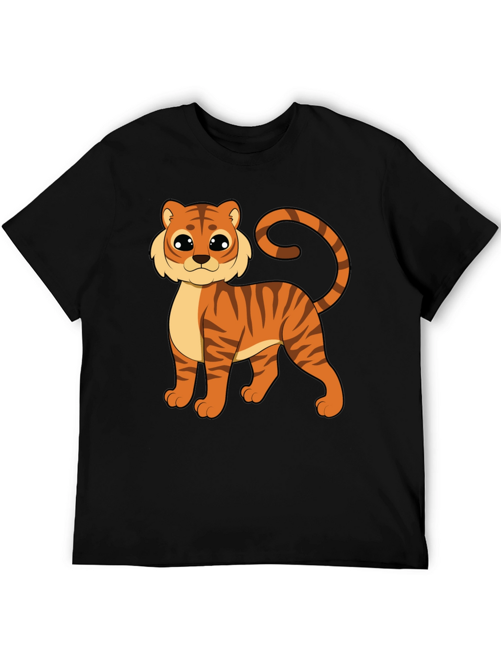 Cute Cartoon Tiger Graphic Black T-Shirt