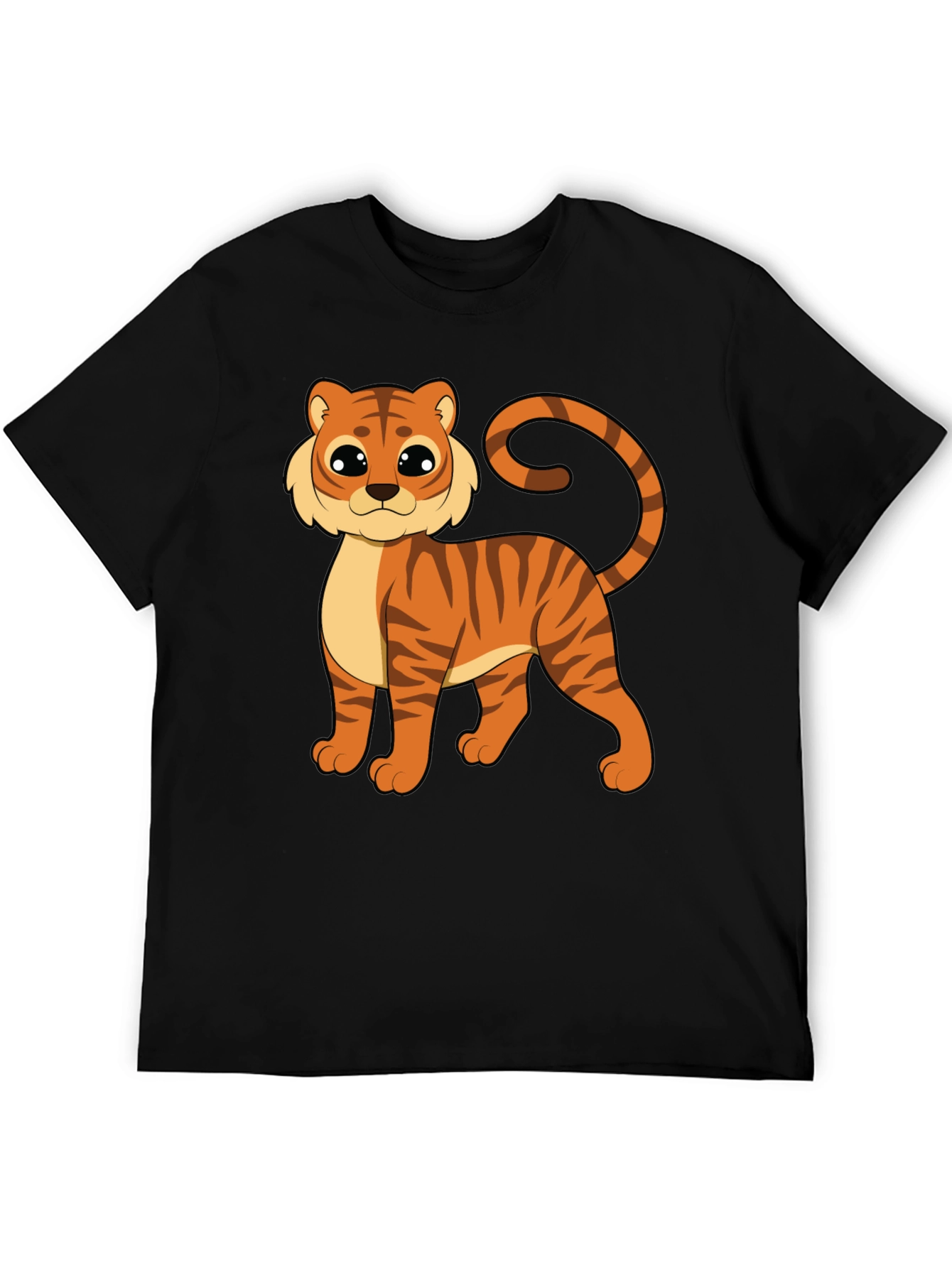 Cute Cartoon Tiger Graphic Black T-Shirt
