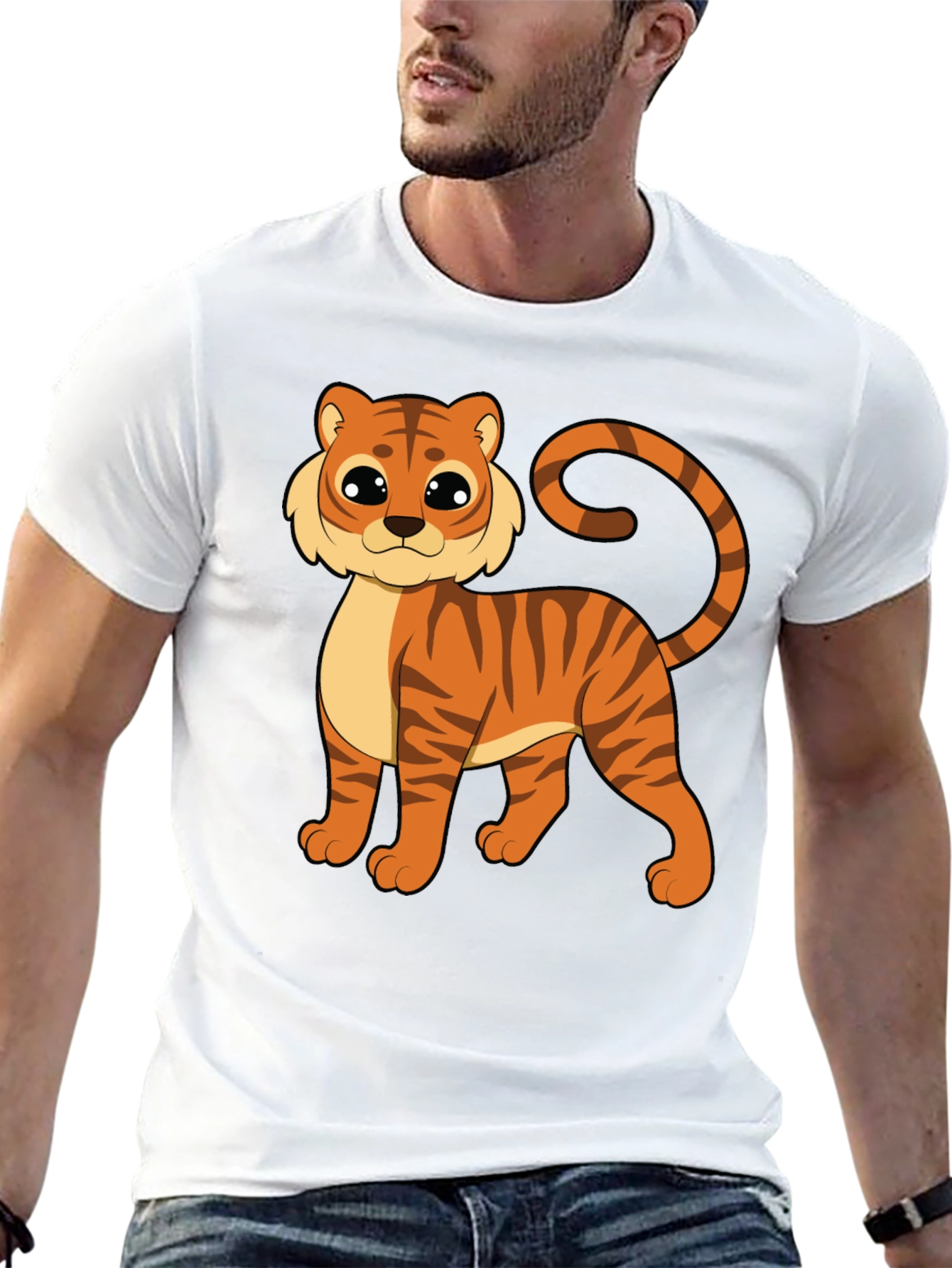 Cute Cartoon Tiger Graphic Black T-Shirt