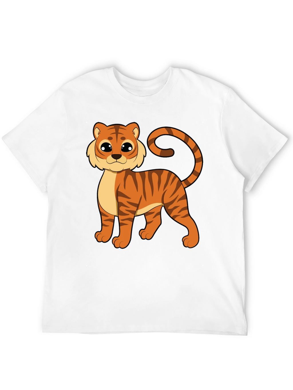 Cute Cartoon Tiger Graphic Black T-Shirt
