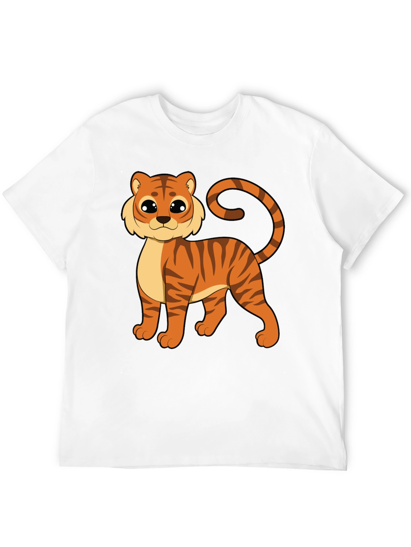 Cute Cartoon Tiger Graphic Black T-Shirt