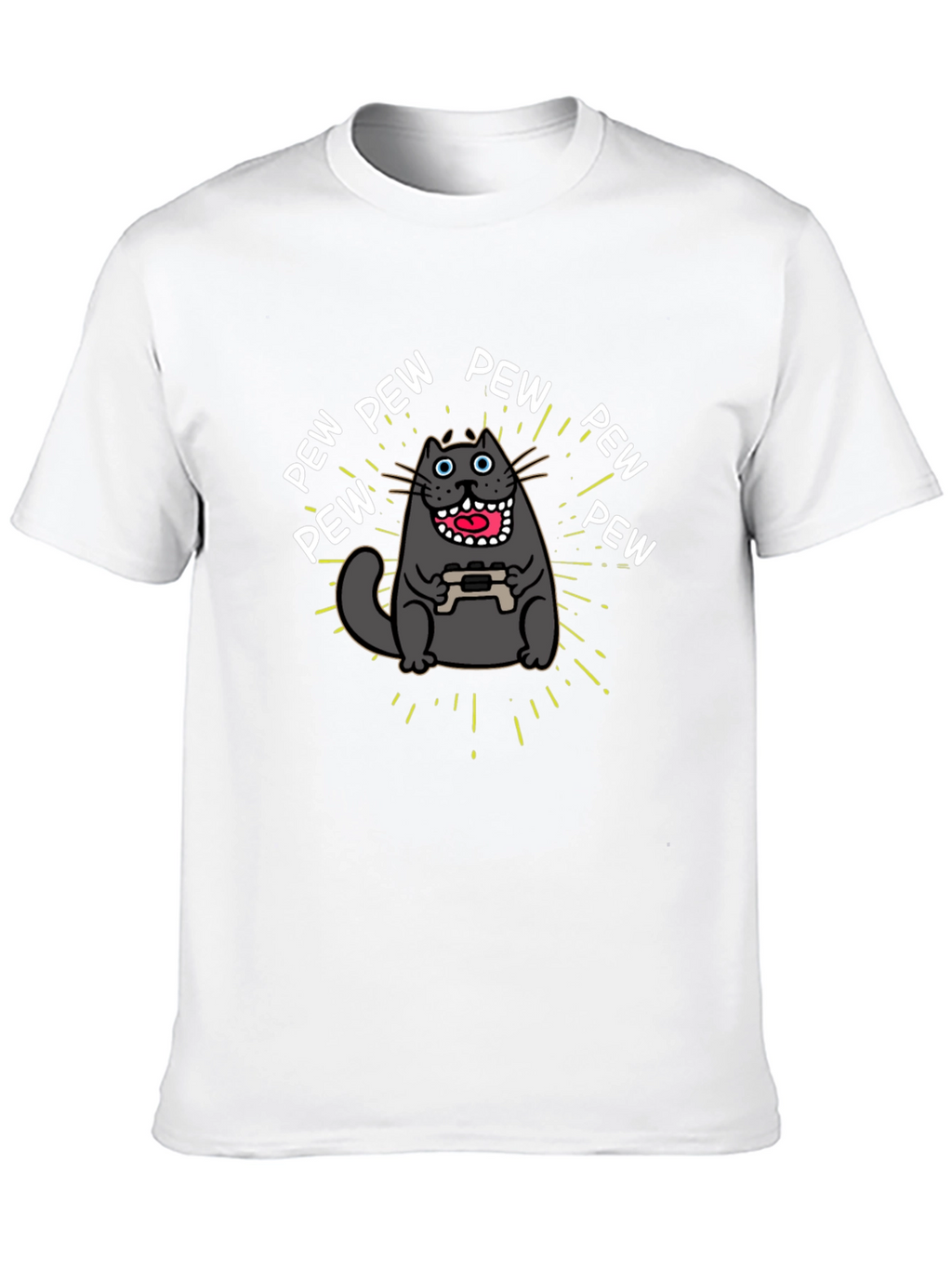 Gamer Cat Pew Pew Graphic Black T-Shirt