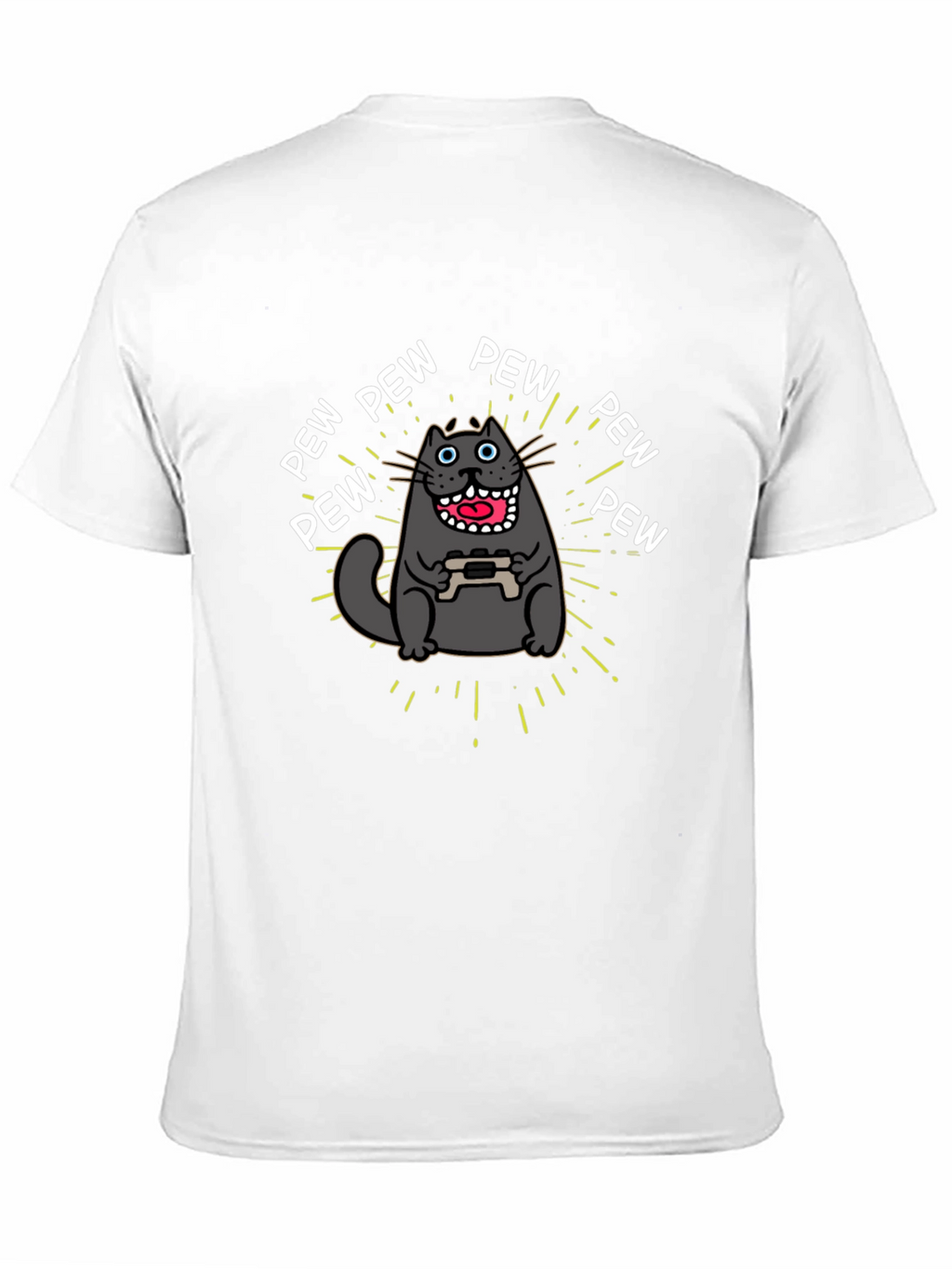 Gamer Cat Pew Pew Graphic Black T-Shirt