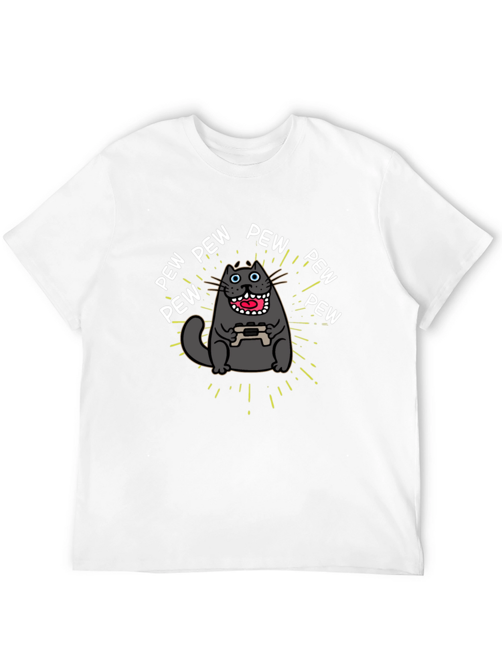 Gamer Cat Pew Pew Graphic Black T-Shirt