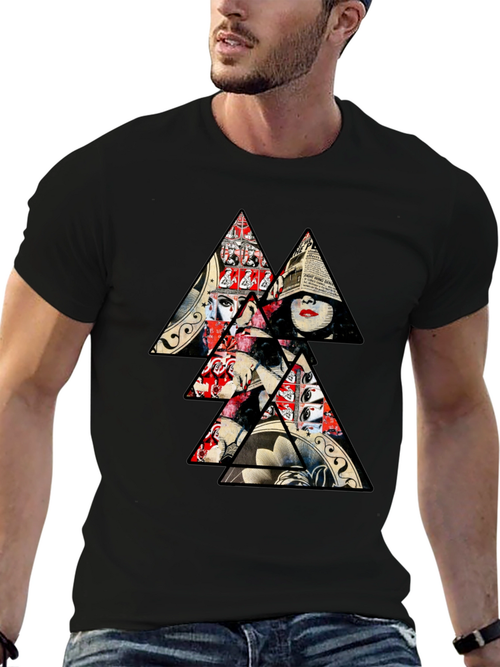 Abstract Triangle Graphic Print Mens T-Shirt