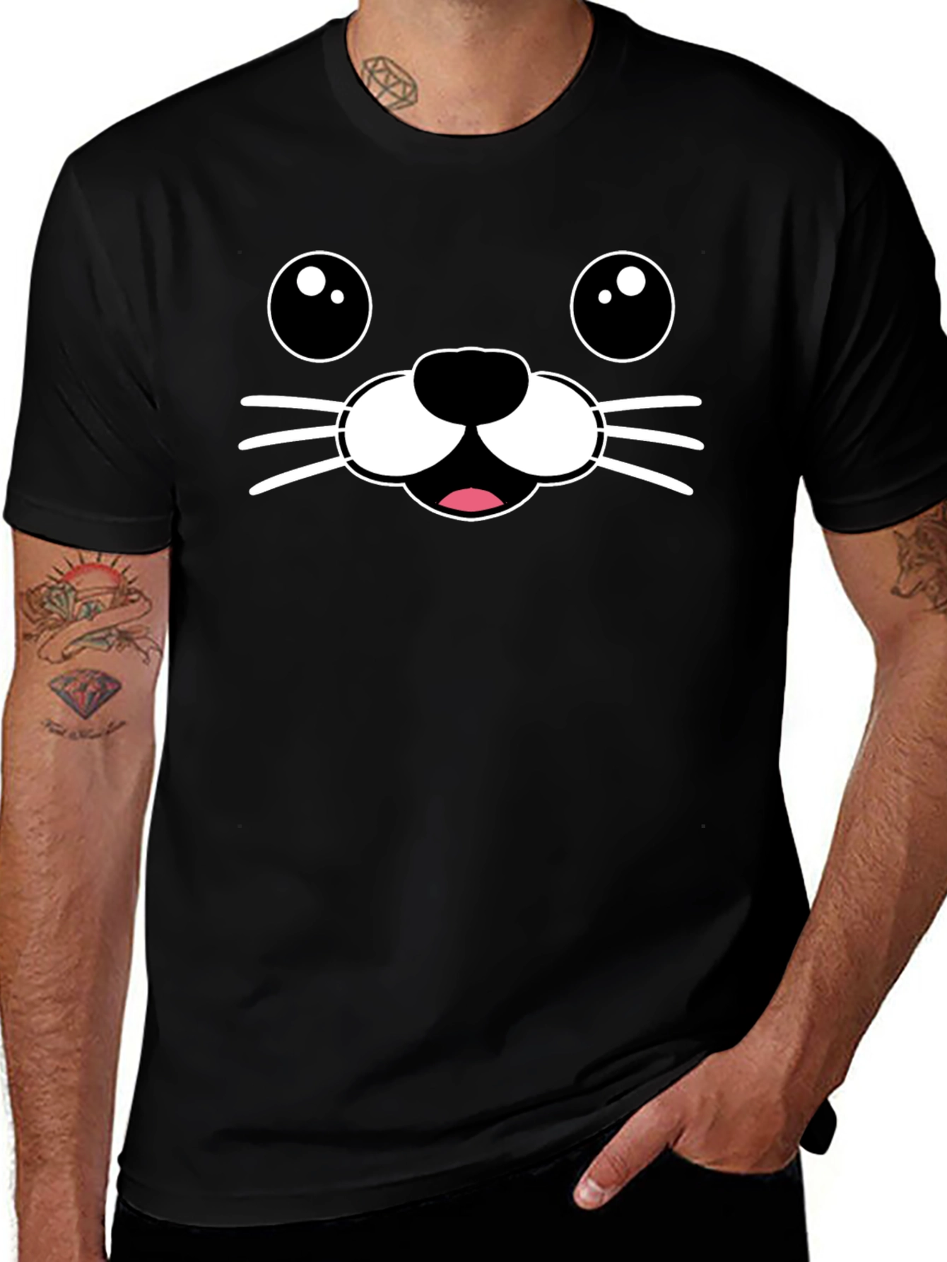 Cute Seal Face Graphic Tee - Black T-Shirt