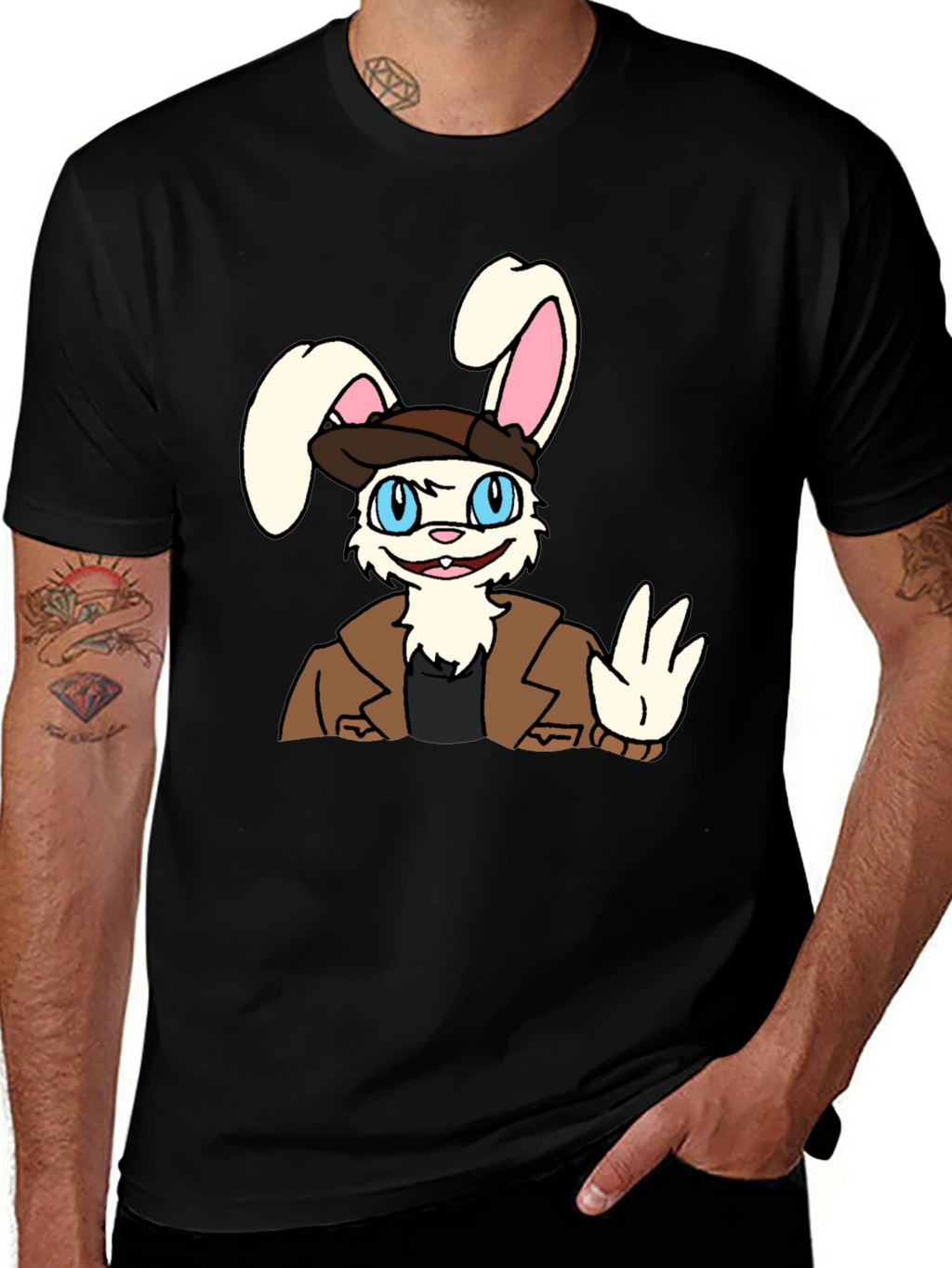 Cartoon Bunny T-Shirt - Black