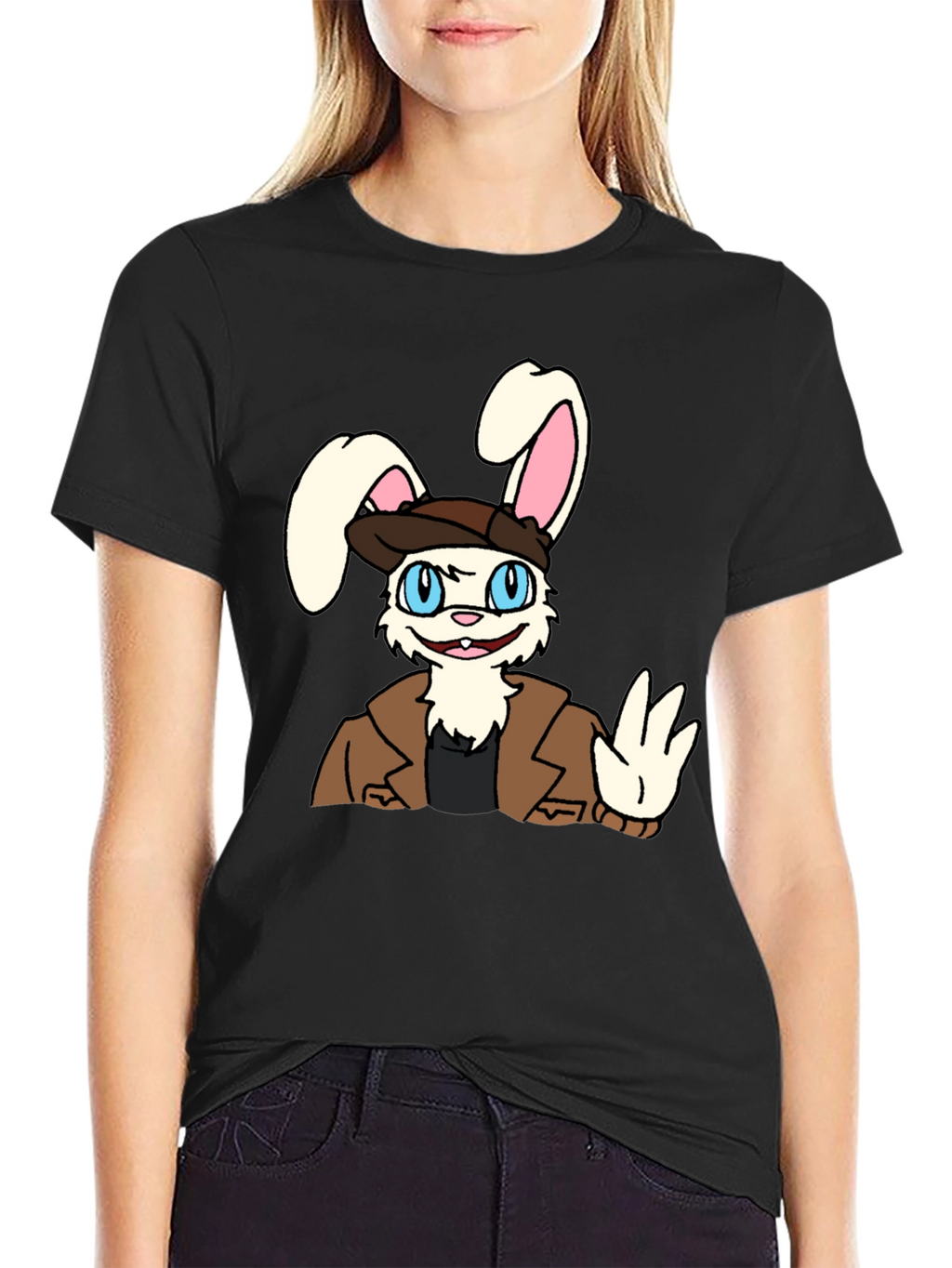 Cartoon Bunny T-Shirt - Black