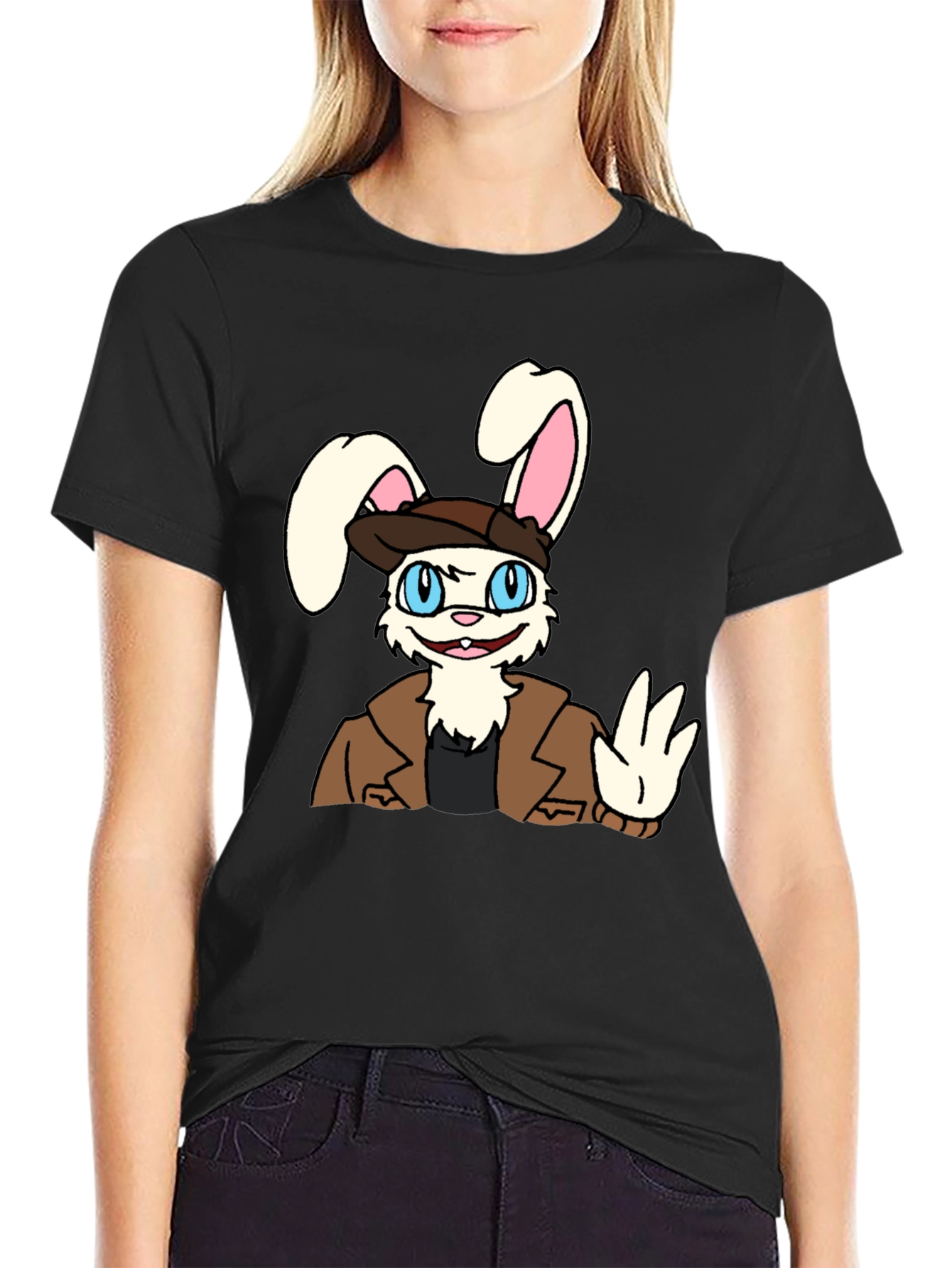 Cartoon Bunny T-Shirt - Black