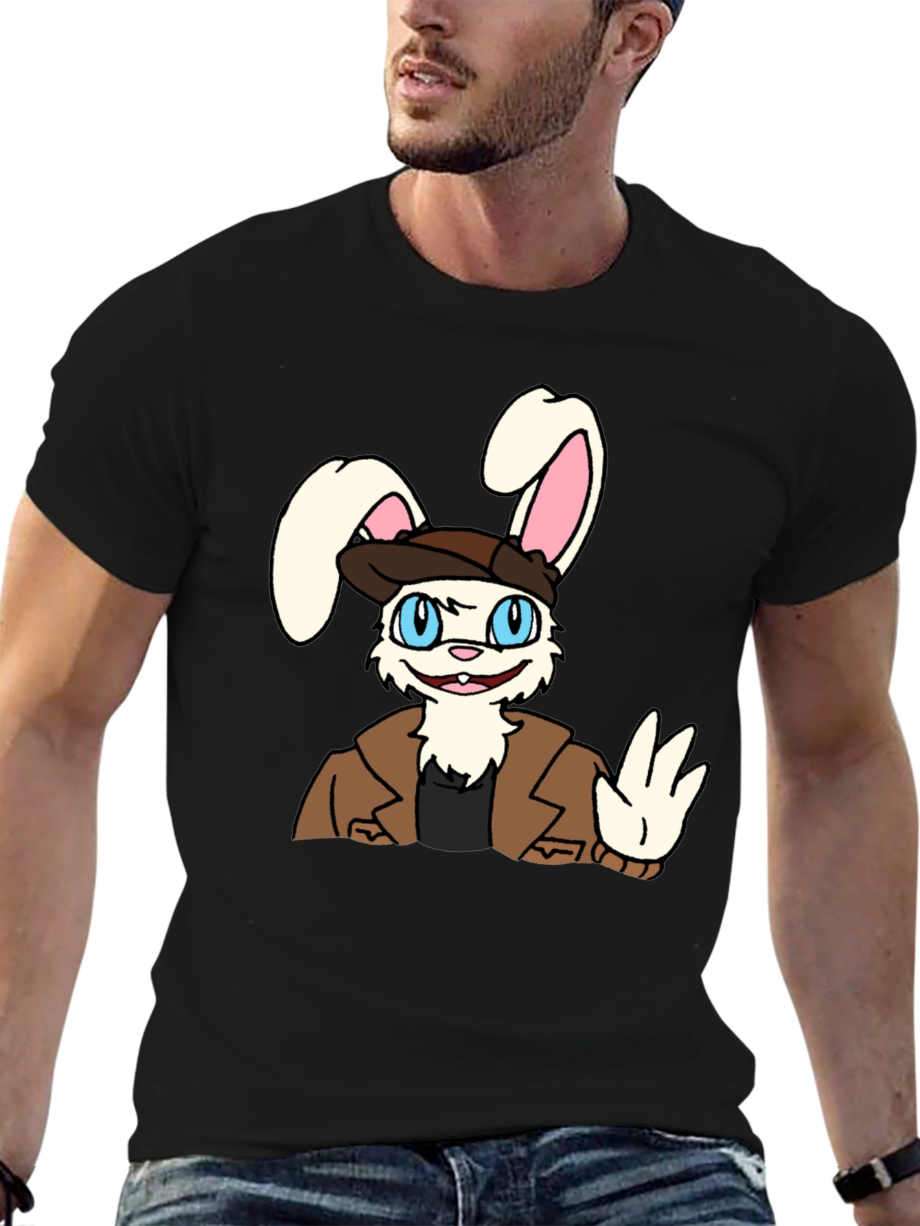 Cartoon Bunny T-Shirt - Black