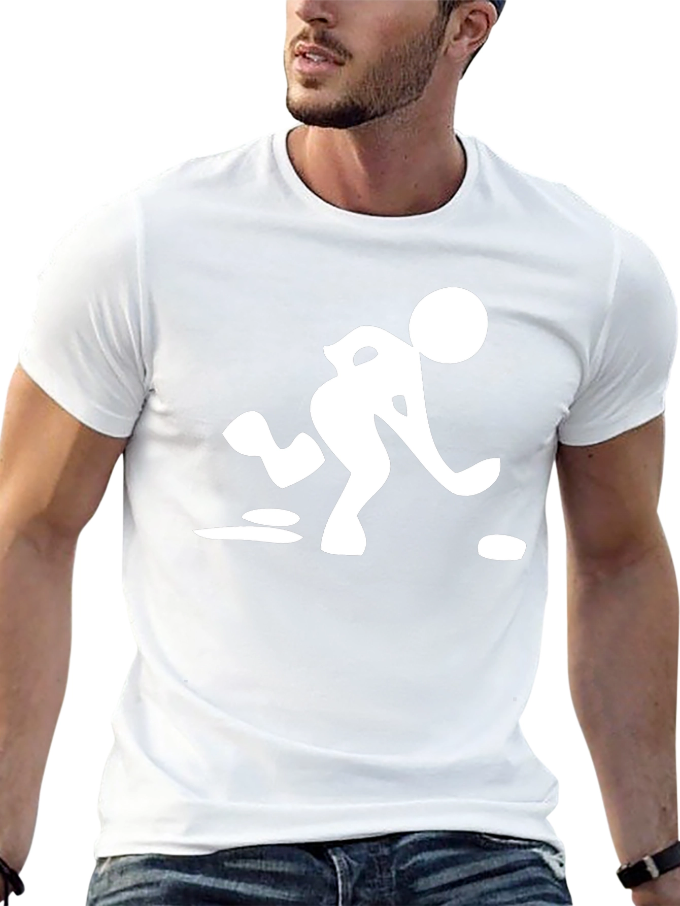 Mens Black T-Shirt with Curling Sport Graphic