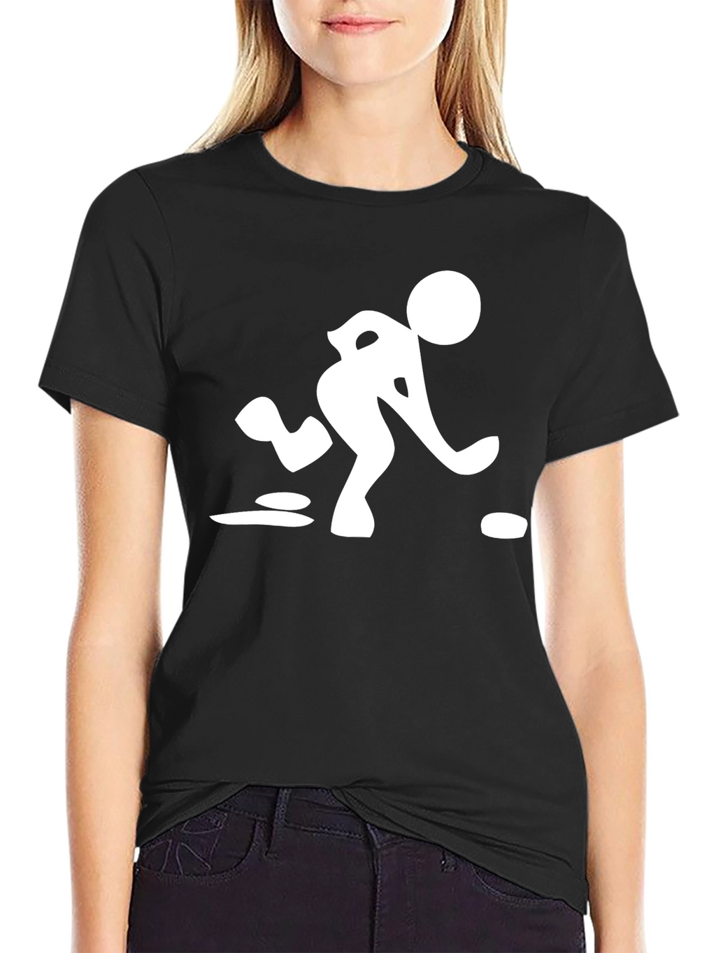 Mens Black T-Shirt with Curling Sport Graphic