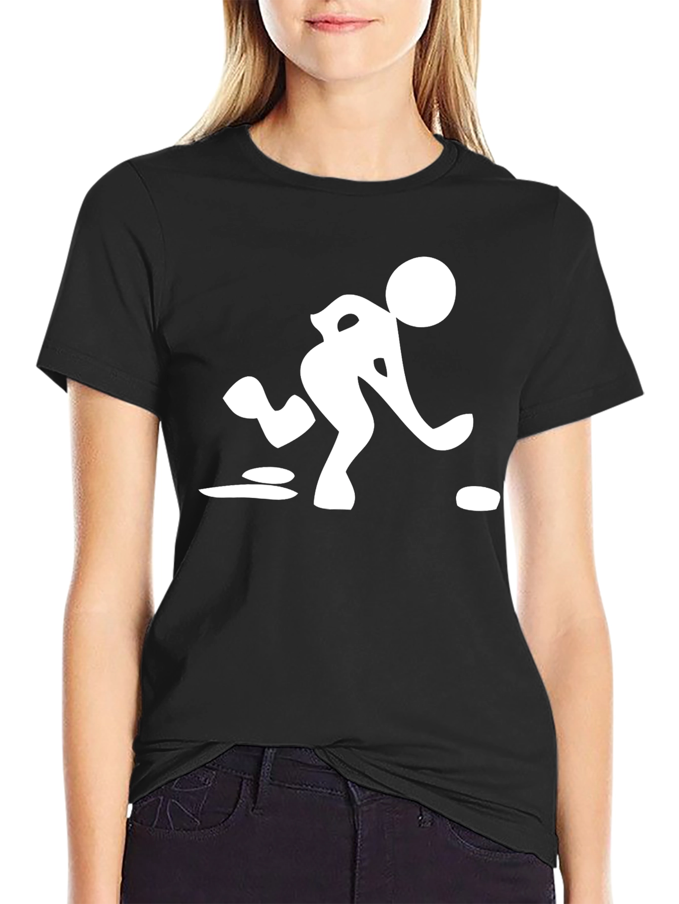 Mens Black T-Shirt with Curling Sport Graphic