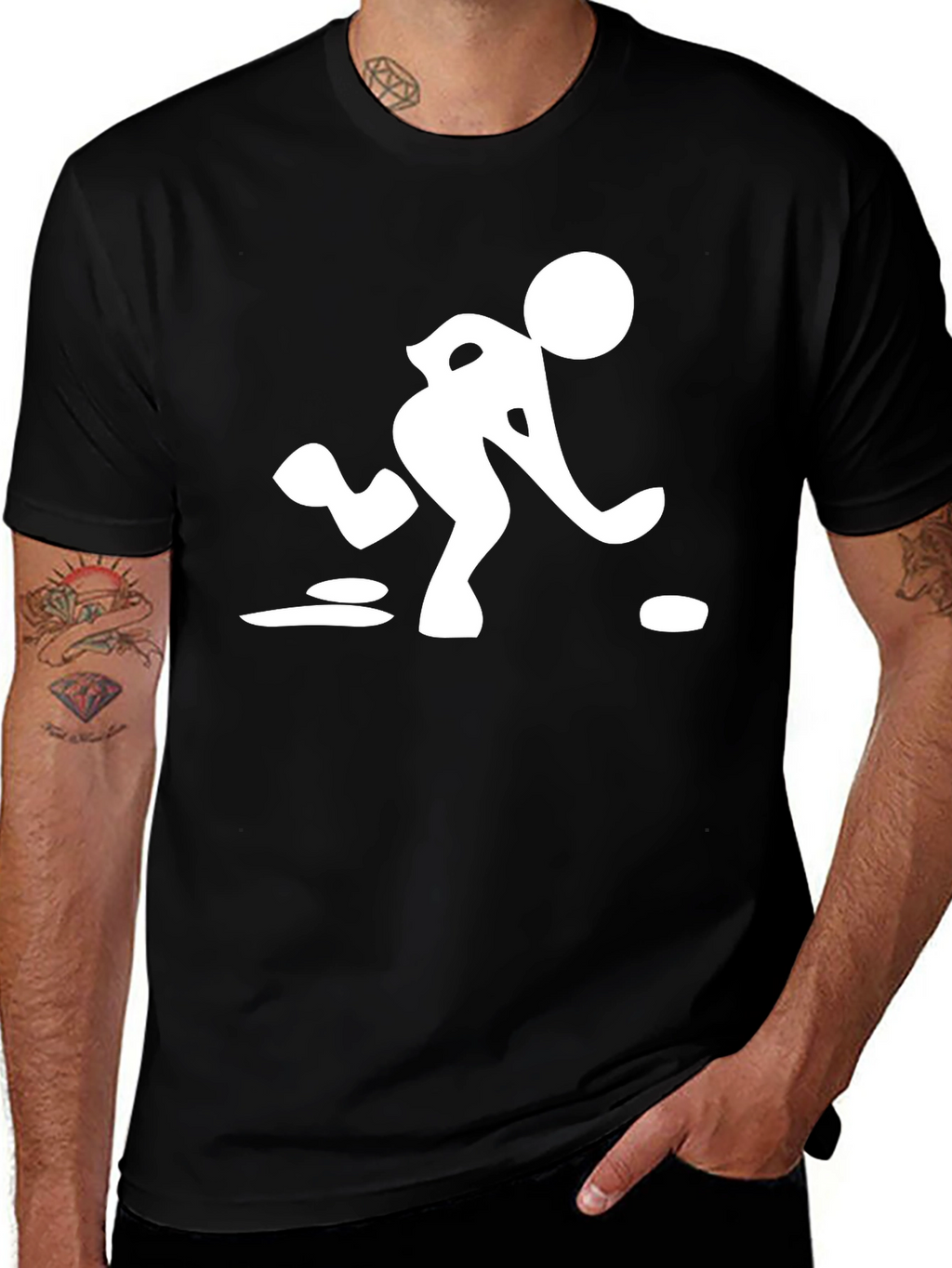 Mens Black T-Shirt with Curling Sport Graphic