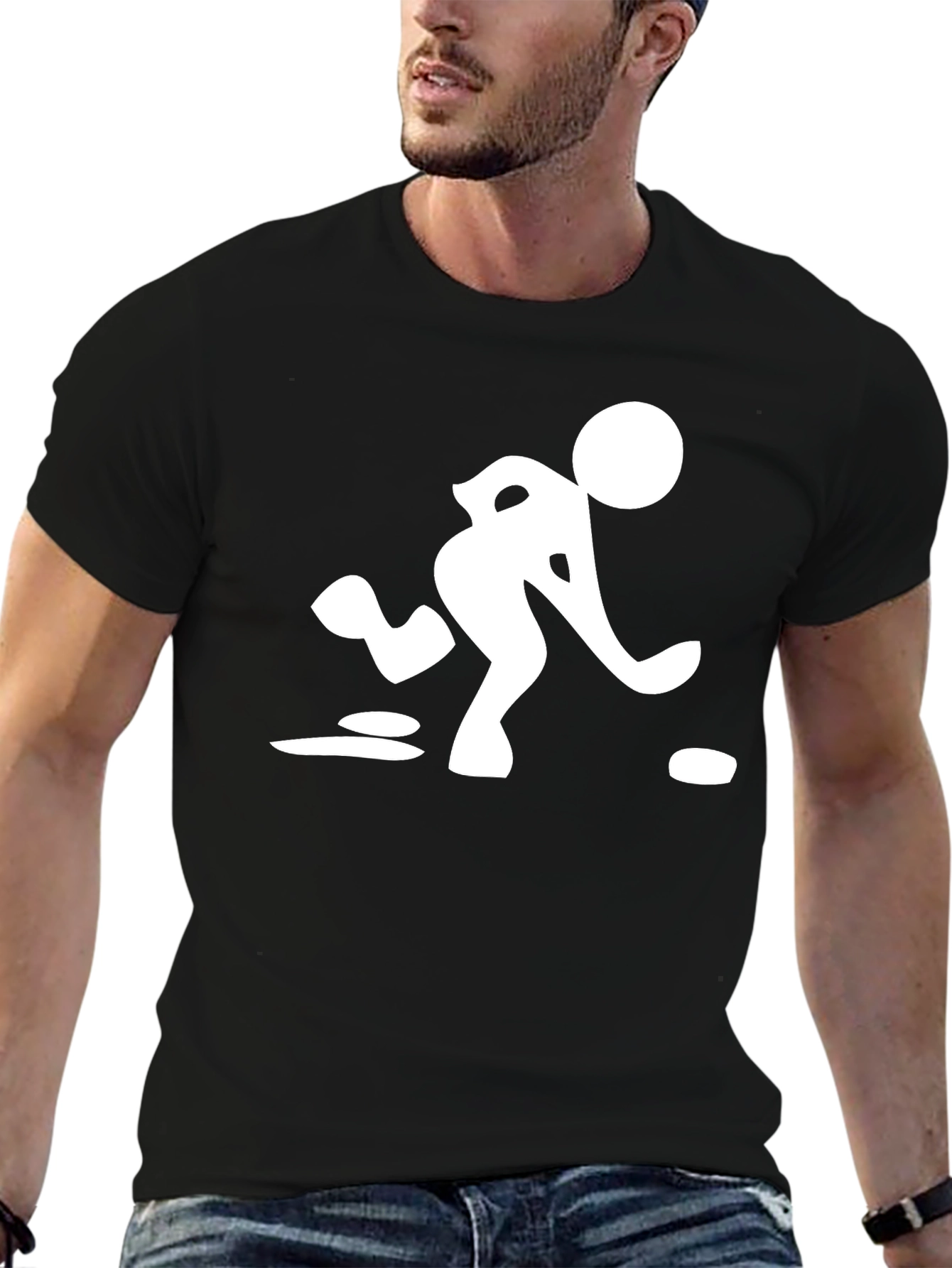 Mens Black T-Shirt with Curling Sport Graphic