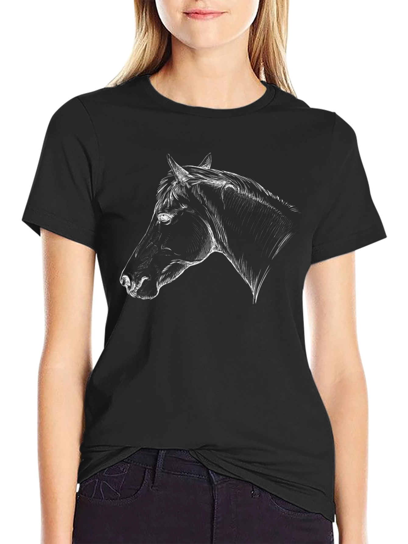 Black Horse Sketch T-Shirt - Stylish Graphic Tee