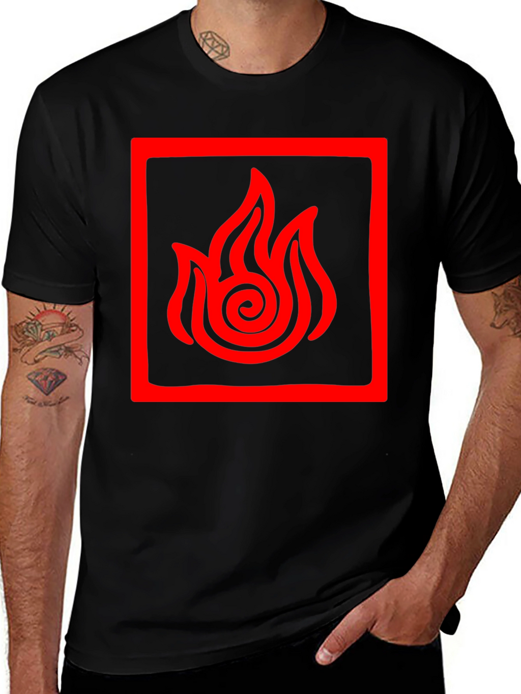 Fire Nation Symbol Tee - Black Cotton Graphic Shirt