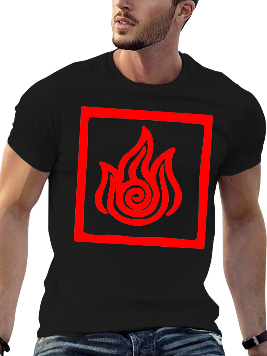Fire Nation Symbol Tee - Black Cotton Graphic Shirt