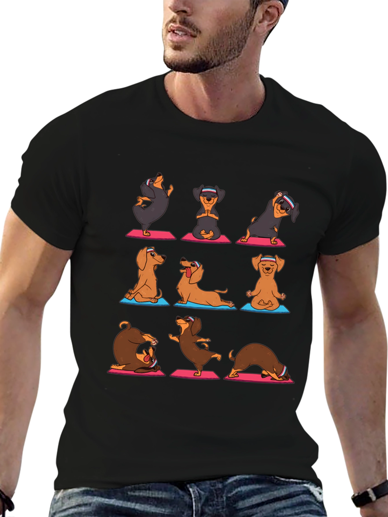 Yoga Dachshund Graphic Tee - Mens Black T-Shirt