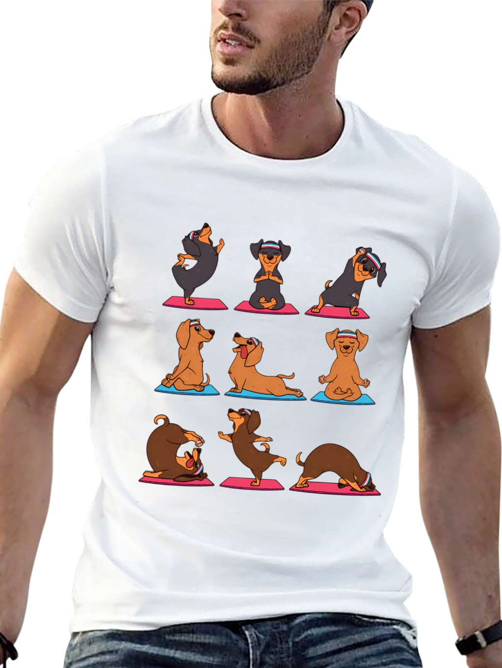 Yoga Dachshund Graphic Tee - Mens Black T-Shirt