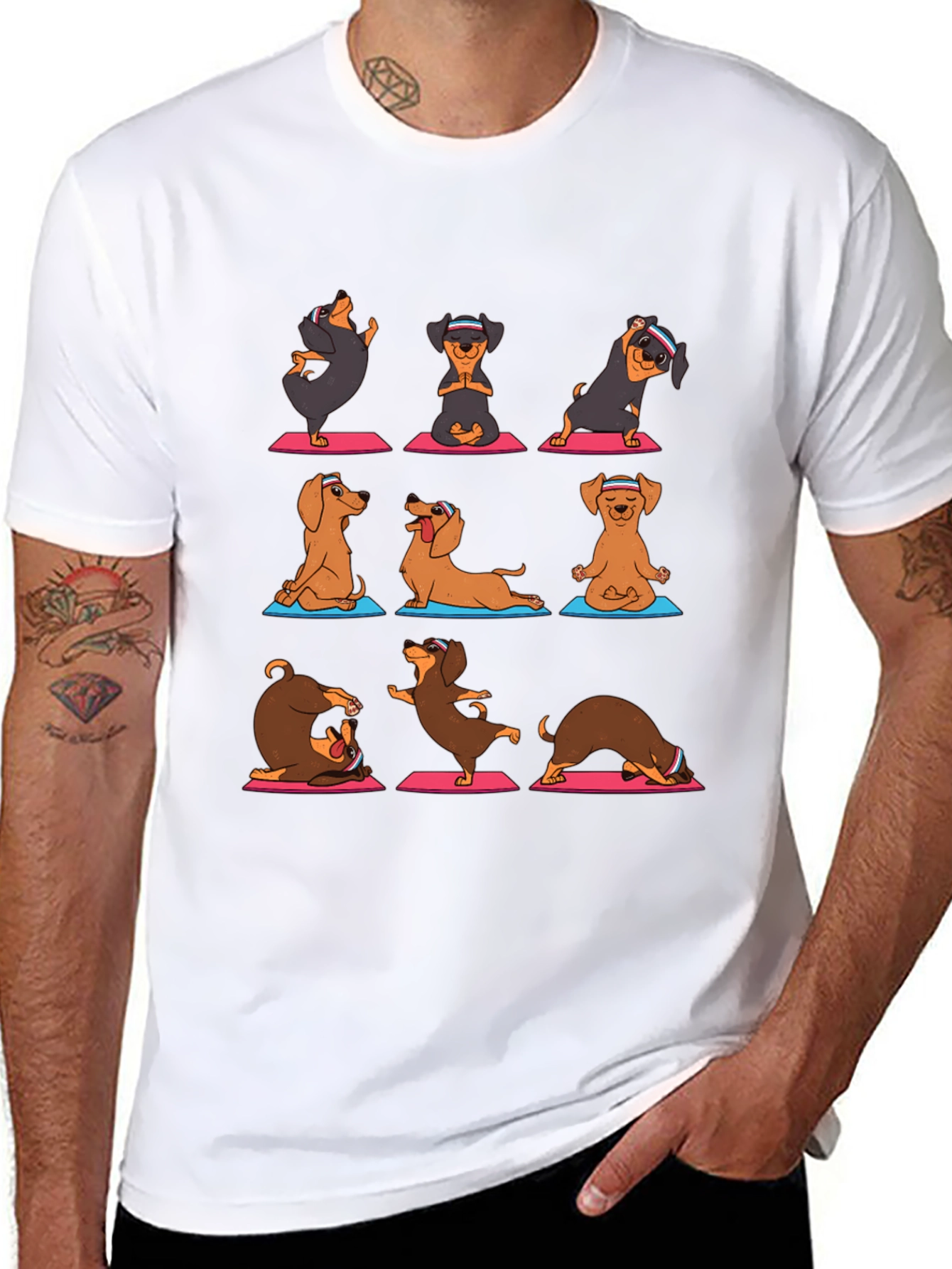 Yoga Dachshund Graphic Tee - Mens Black T-Shirt