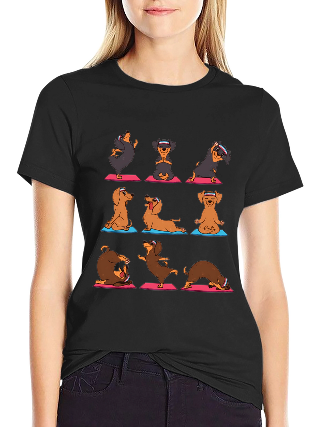Yoga Dachshund Graphic Tee - Mens Black T-Shirt