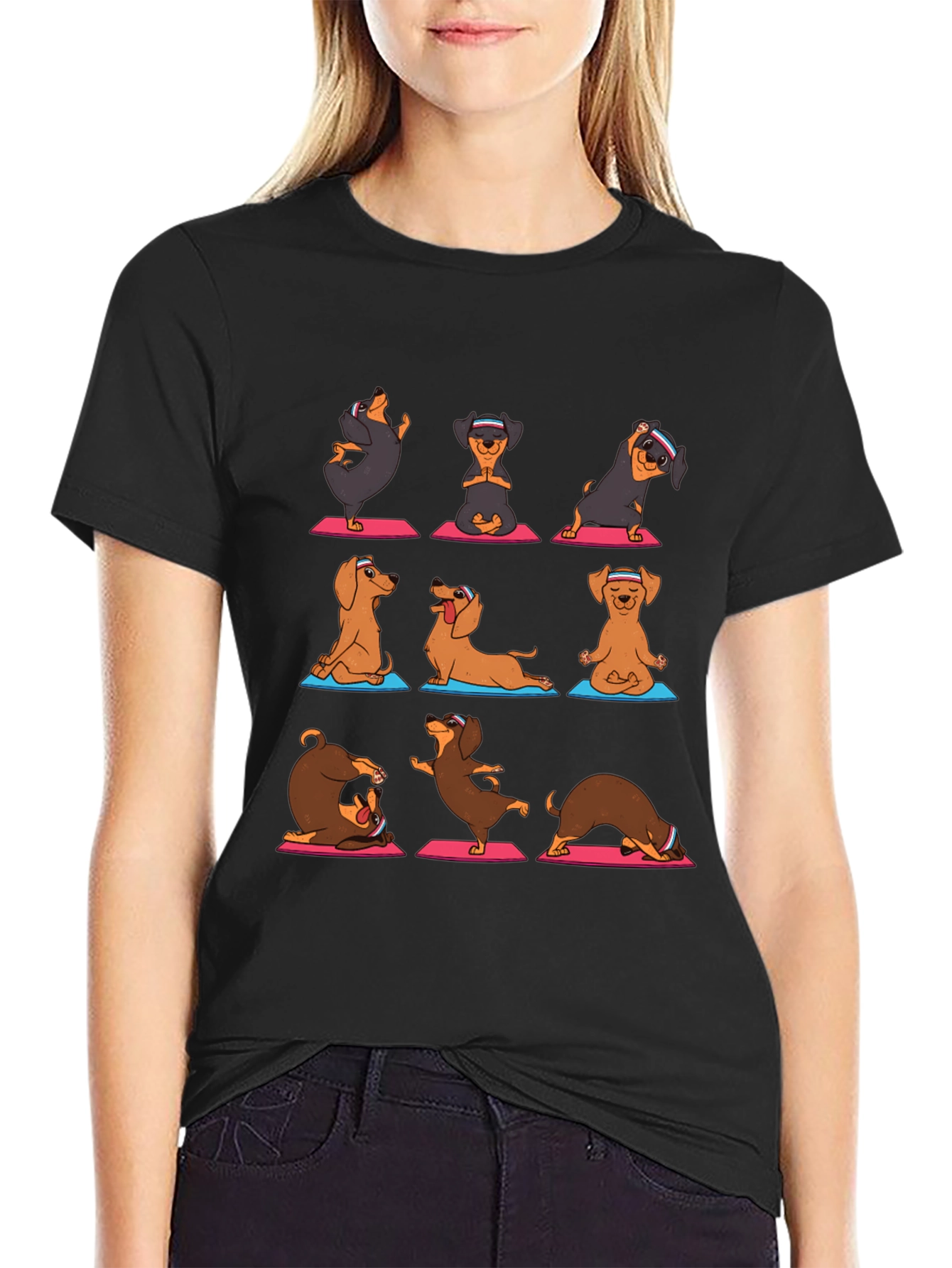 Yoga Dachshund Graphic Tee - Mens Black T-Shirt