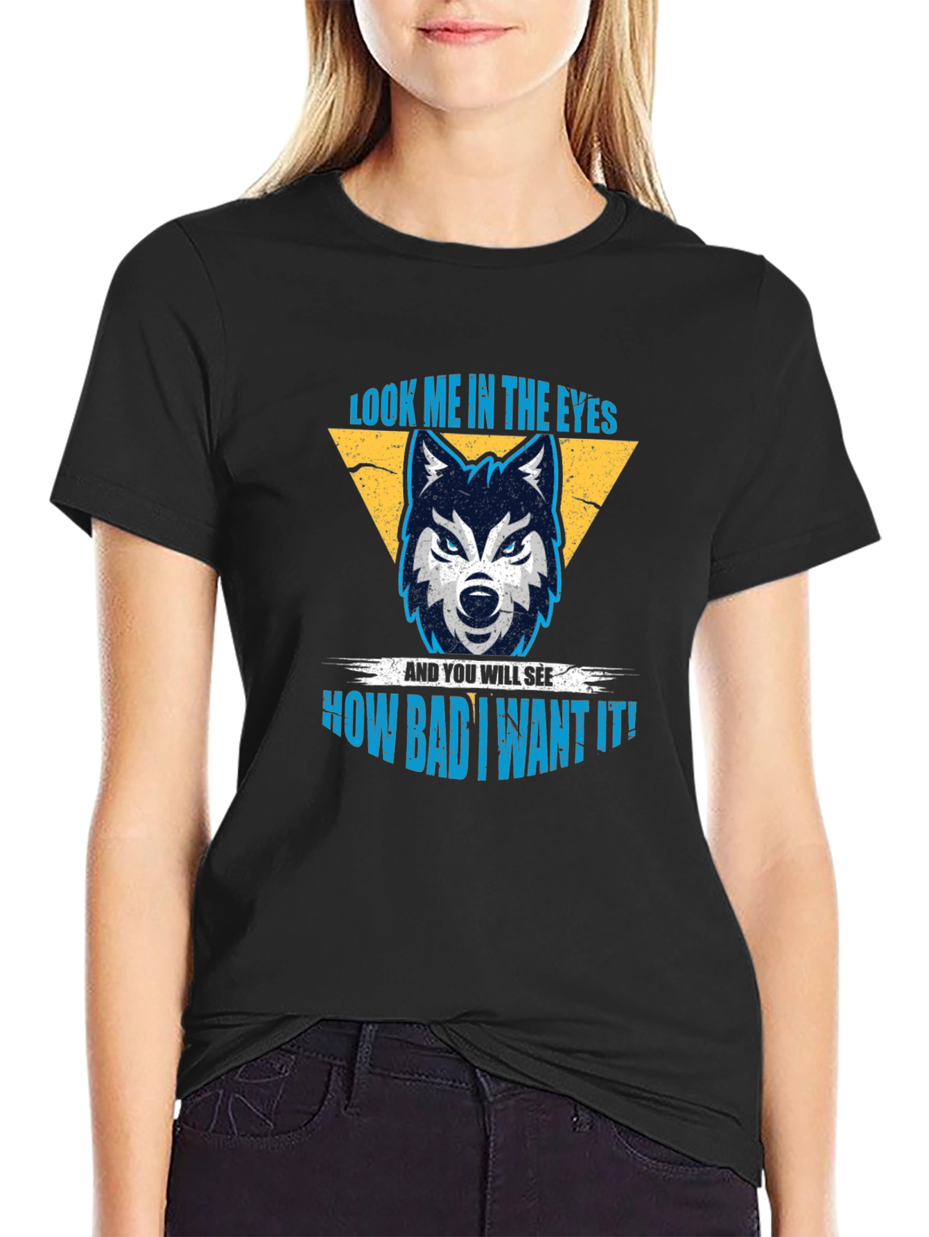Wolf Eyes Graphic Print Black T-Shirt