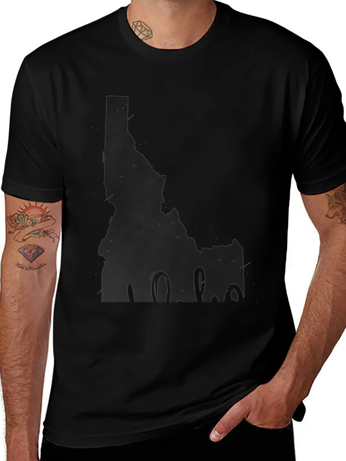 Idaho State Map Black T-Shirt