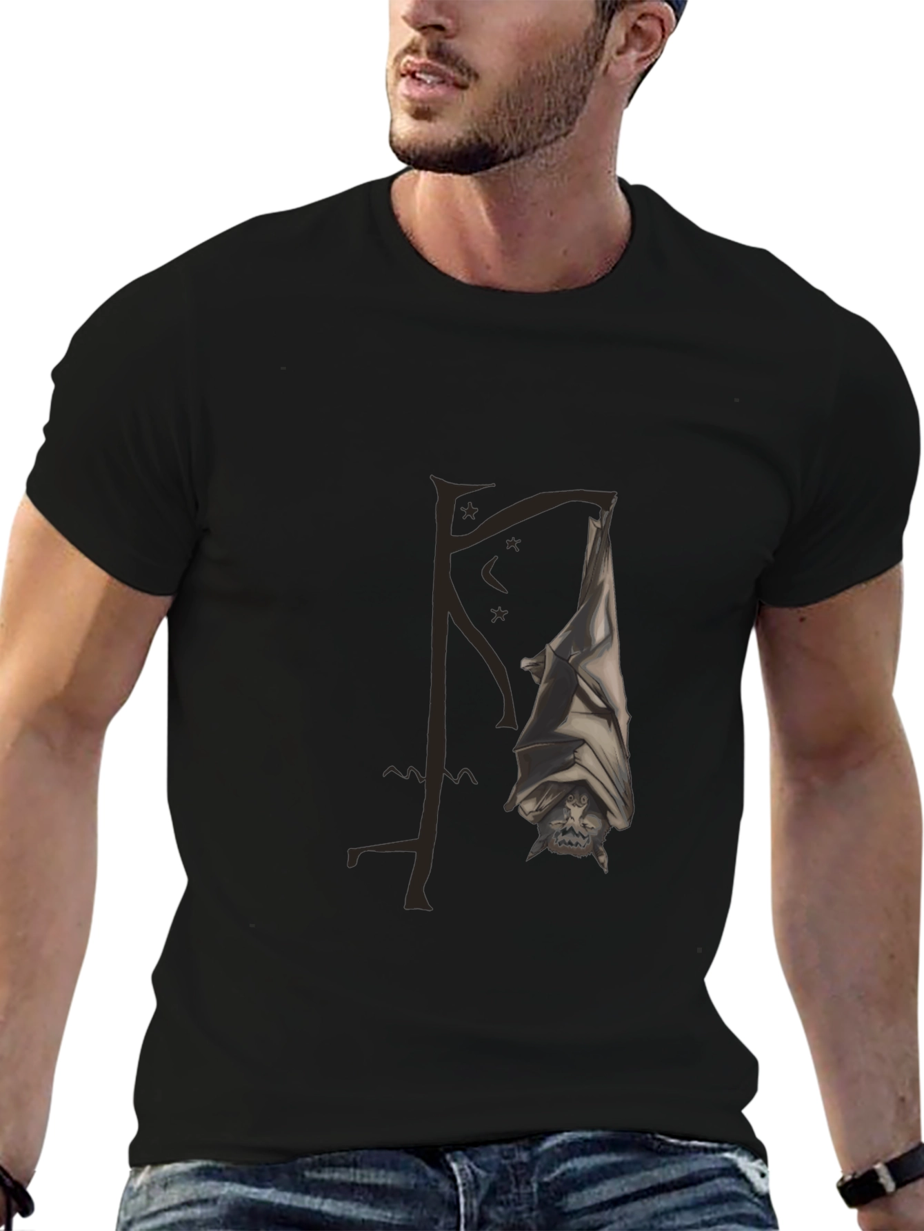 Bat Graphic Tee - Gothic Style Black T-Shirt