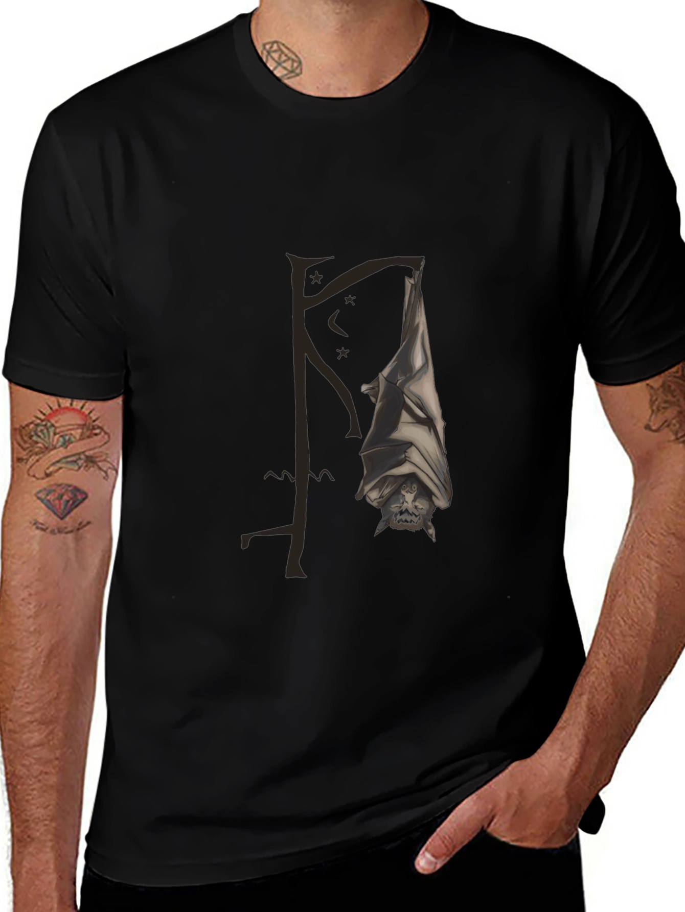 Bat Graphic Tee - Gothic Style Black T-Shirt