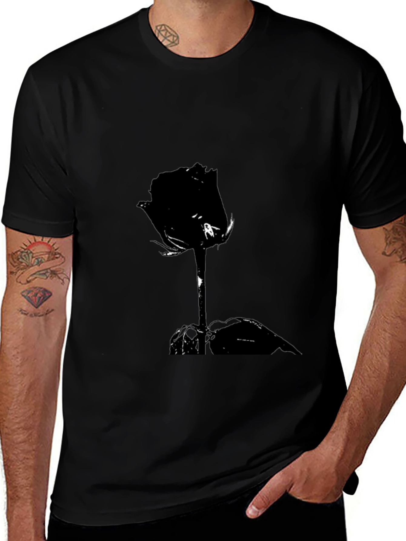 Black Rose Graphic Tee - Stylish Mens T-Shirt