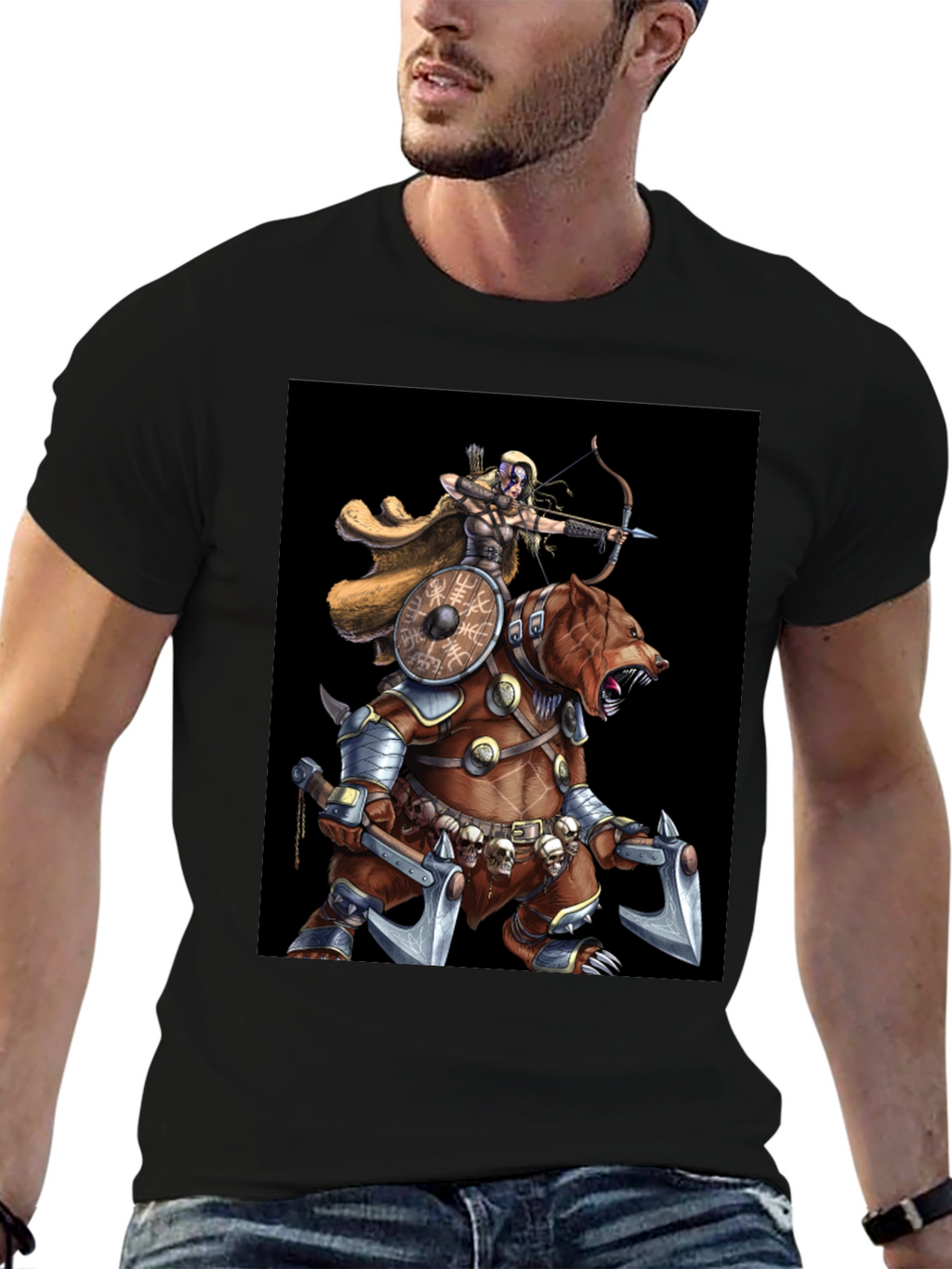 Viking Archer Warrior Riding Armored Bear T-Shirt